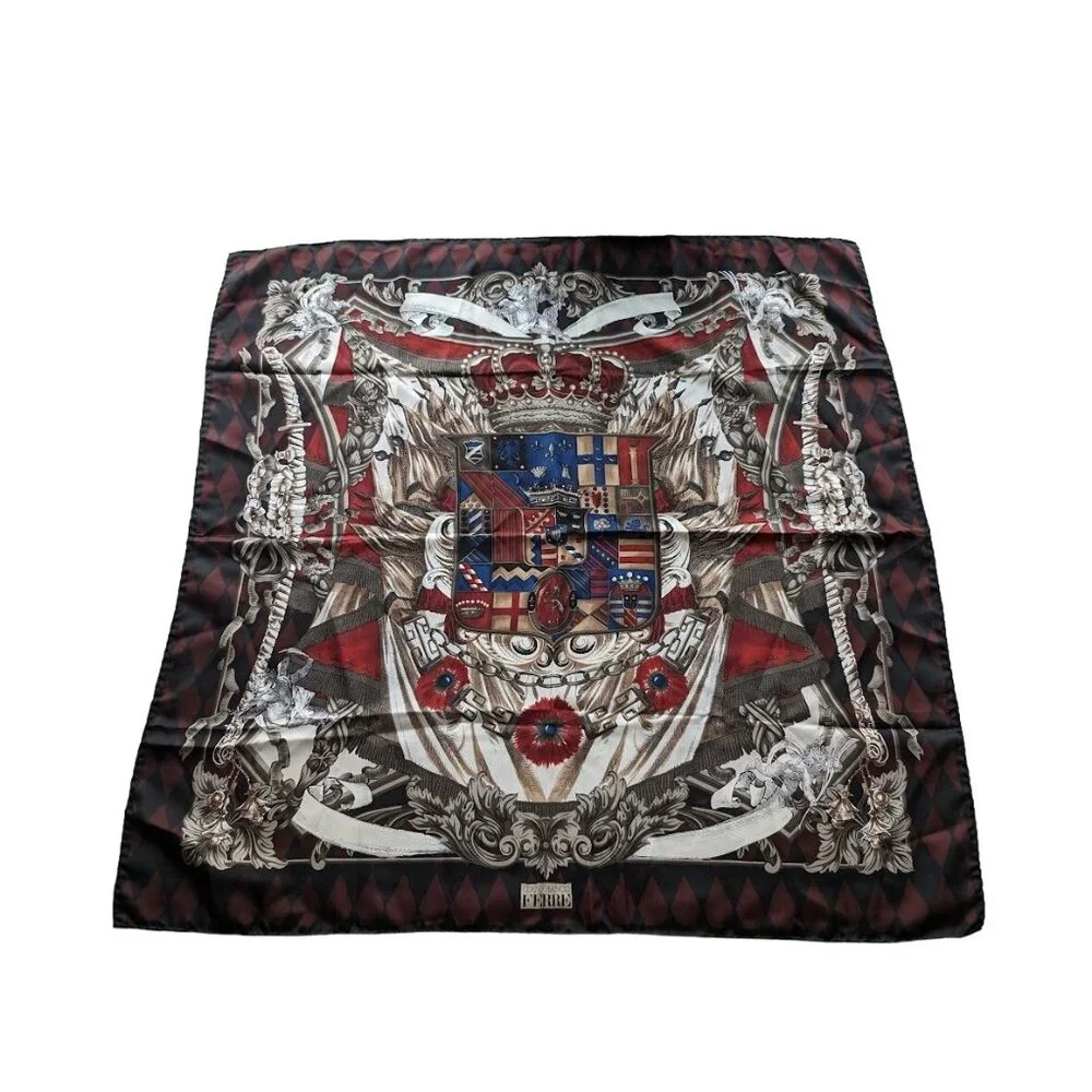 Gianfranco Ferre Coat of Arms 34x34 100% Silk Twill Scarf Designer Made in Italy